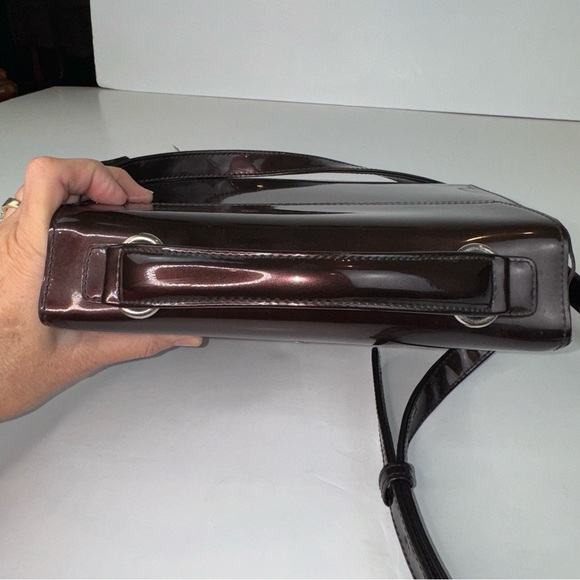 Beijo Brown Patent Top Handle Handbag Crossbody - Picture 8 of 16